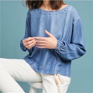 Cloth & Stone Chambray Denim Zipper Back Blouse Top